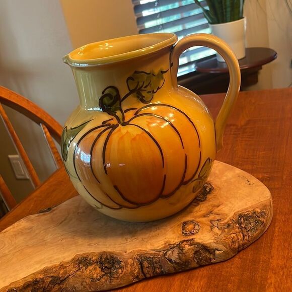 William Sonoma Hand Painted Fall Harvest Pitcher - Picture 1 of 10